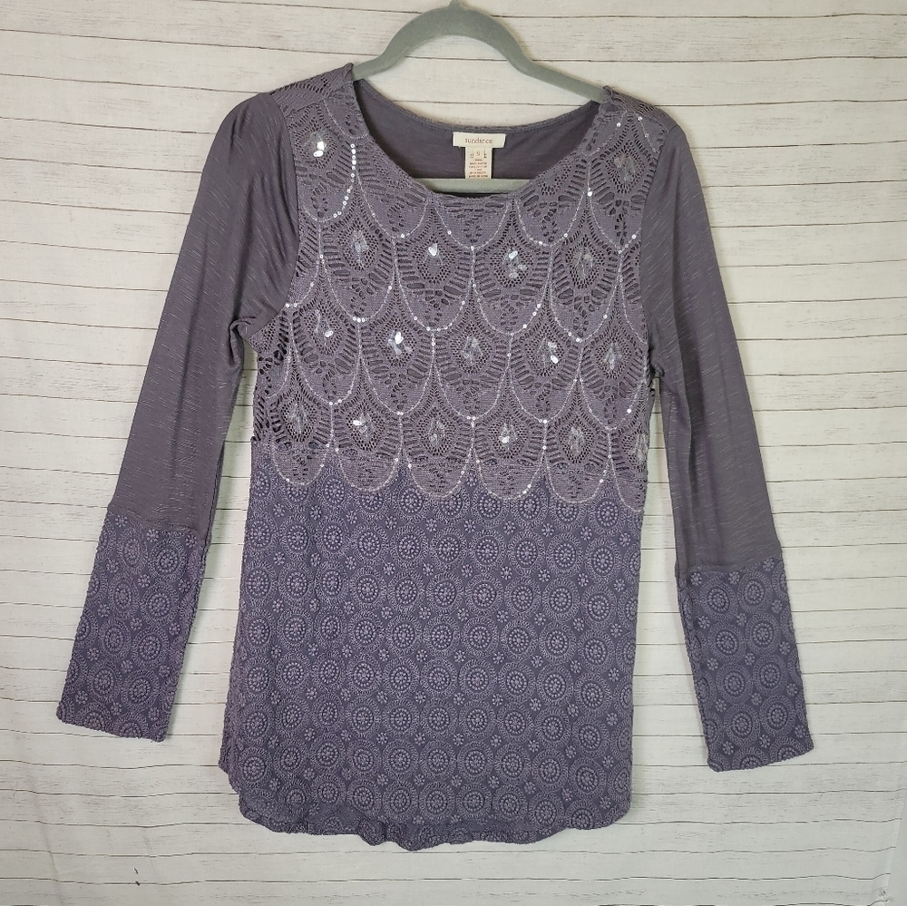 Sundance Garlands of Light Crochet Sequin Lace Tunic Top, sz Small